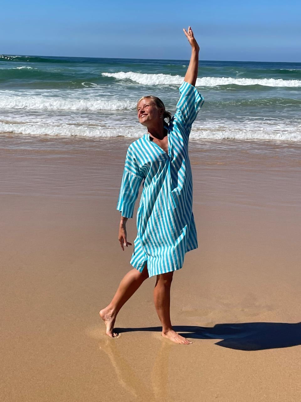 Turquoise & while stripe dress - knee length