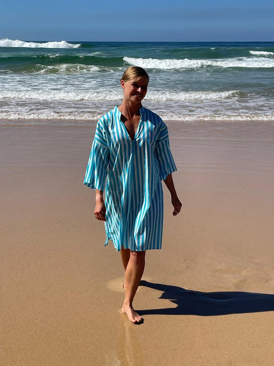Turquoise & while stripe dress - knee length