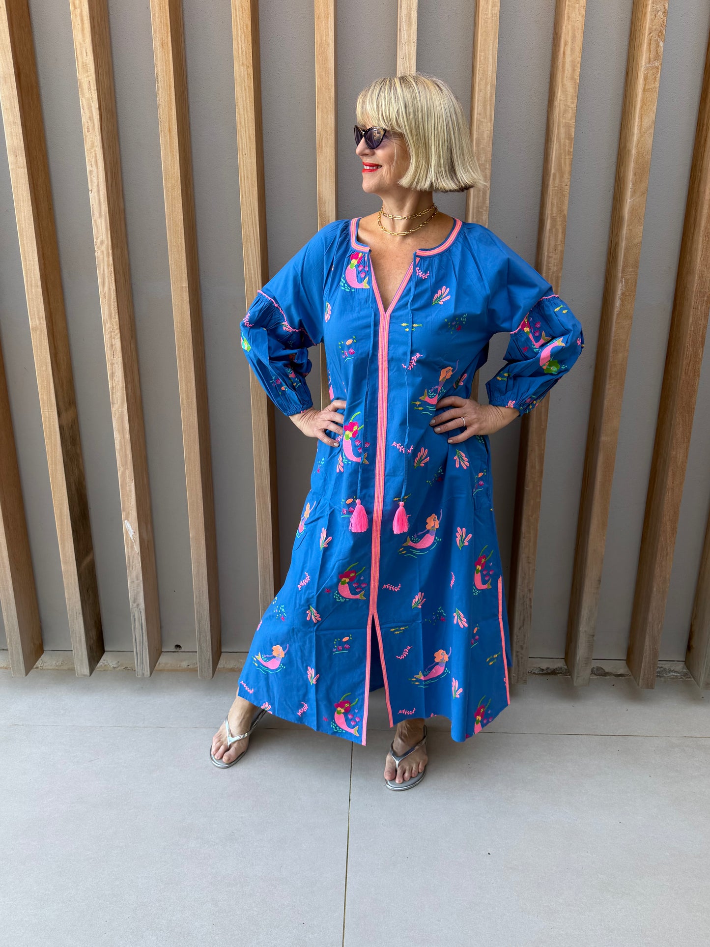 Blue embroidered dress