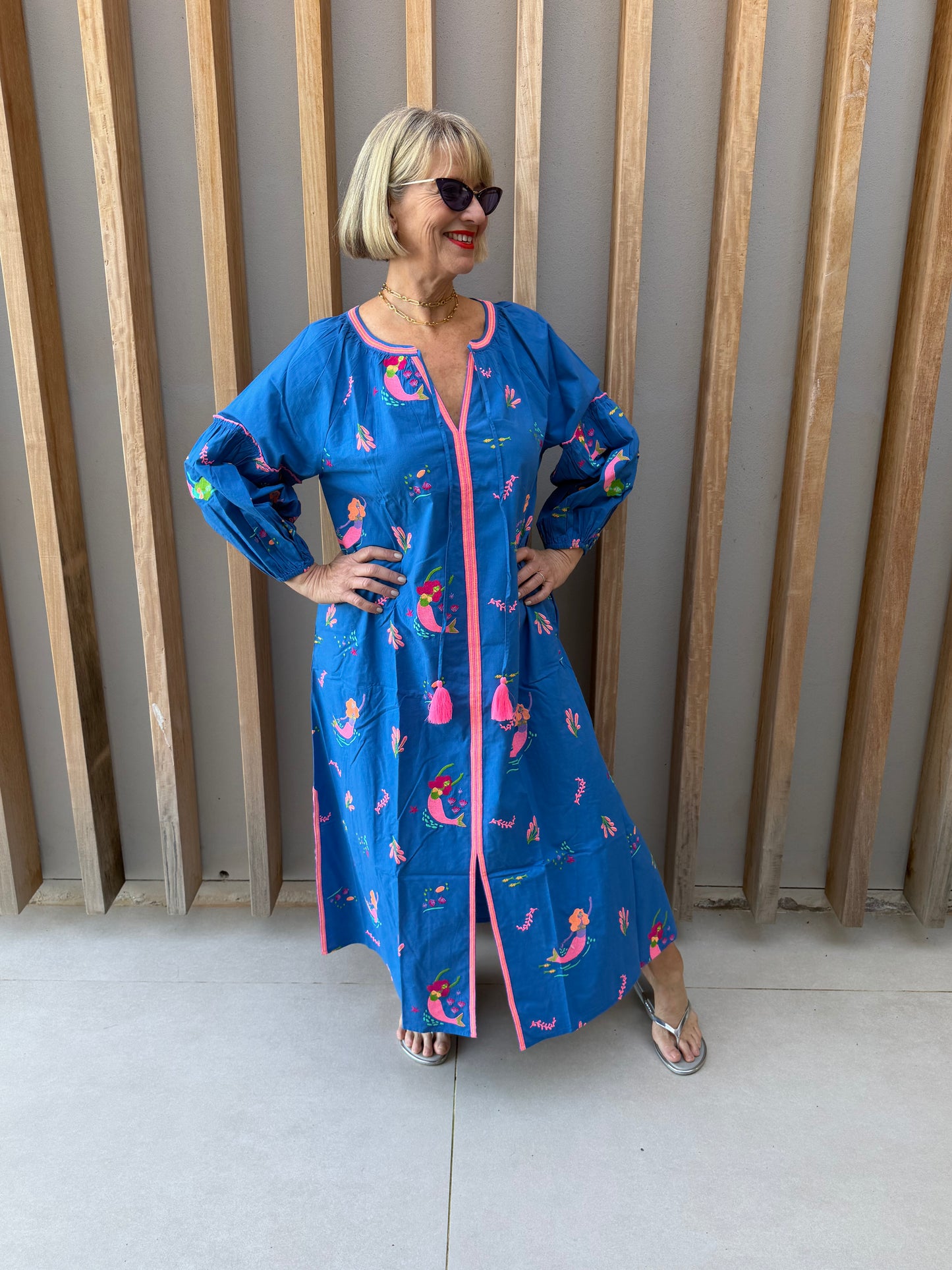 Blue embroidered dress