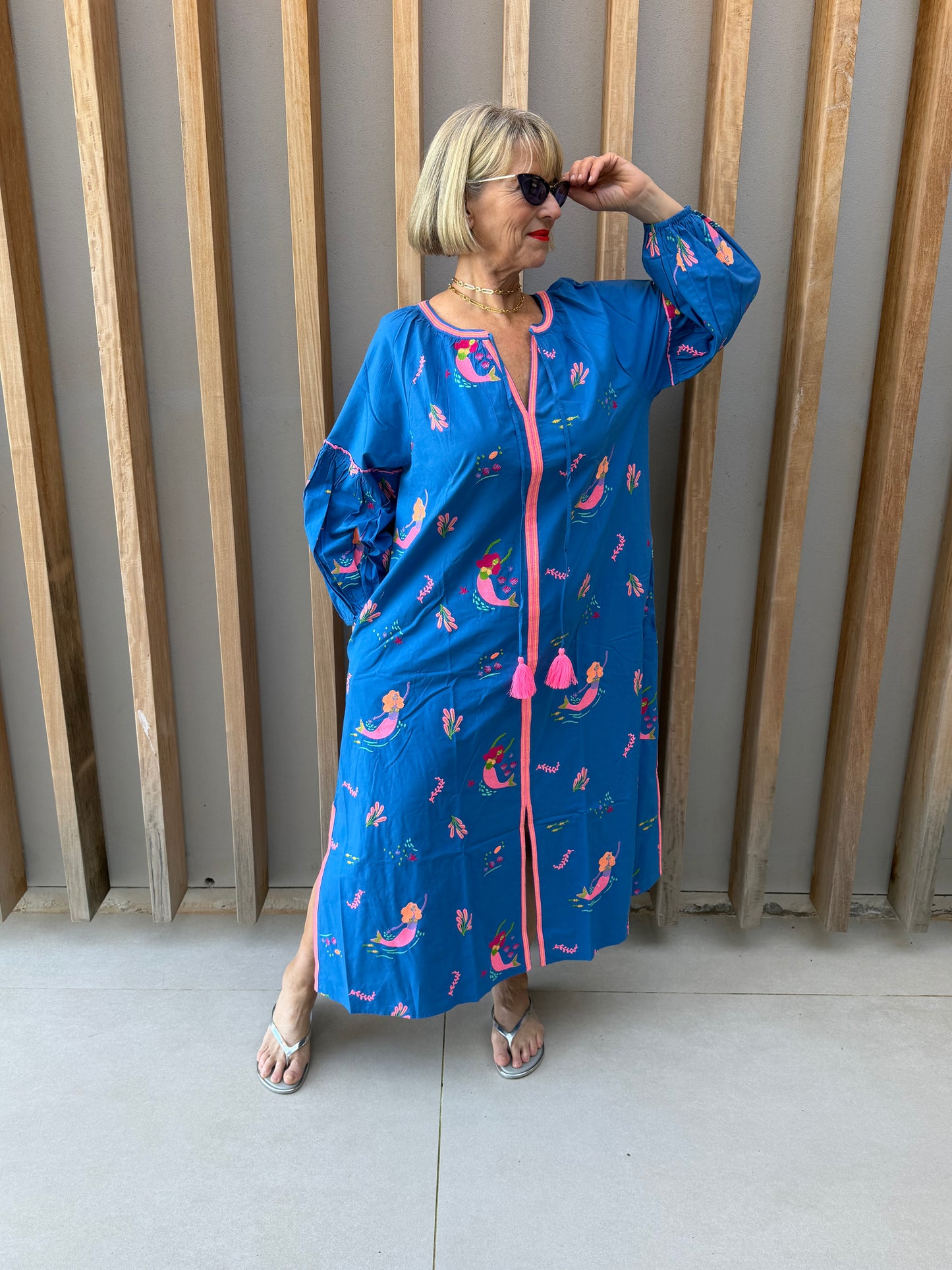 Blue embroidered dress
