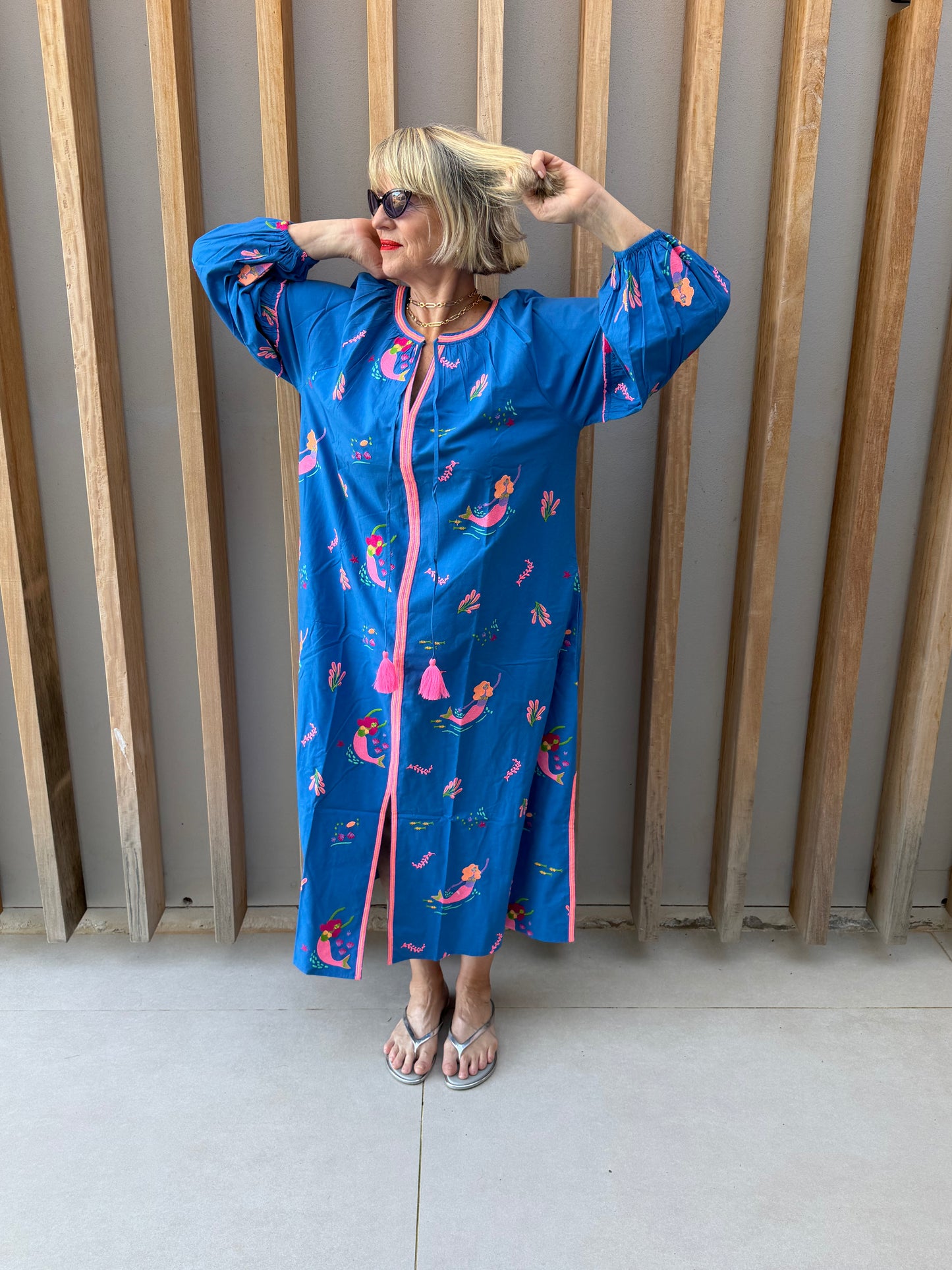 Blue embroidered dress