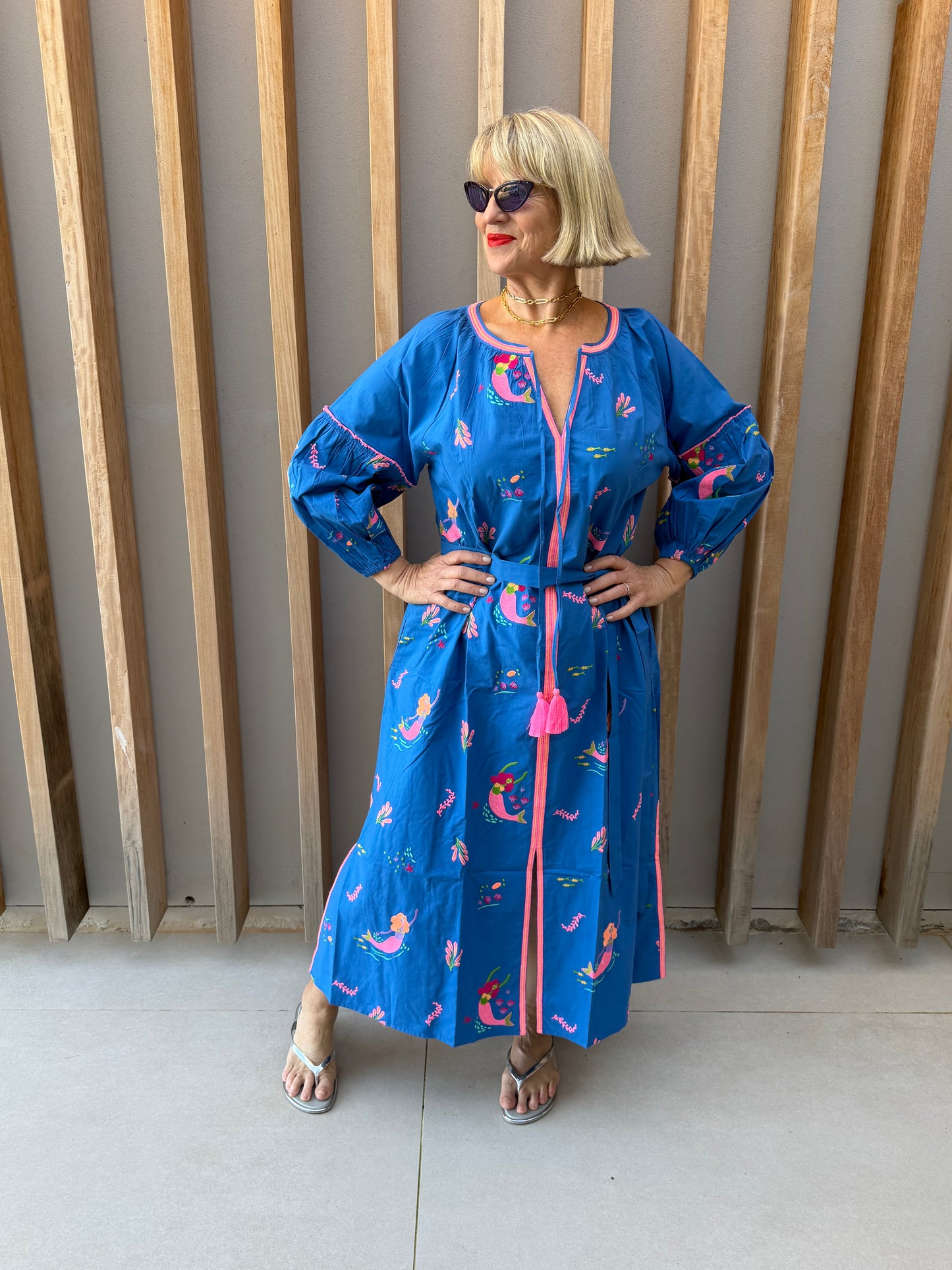 Blue embroidered dress