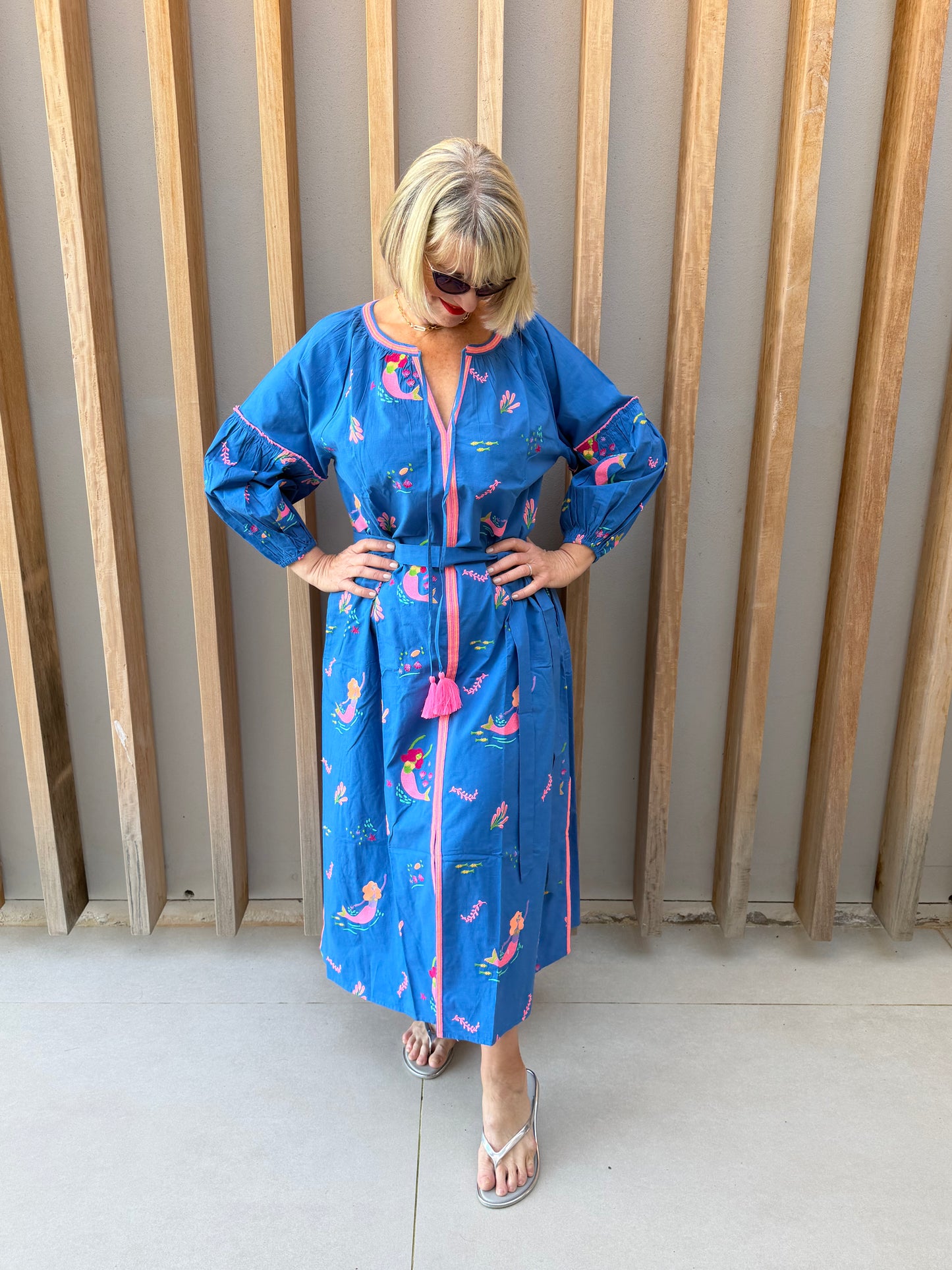 Blue embroidered dress