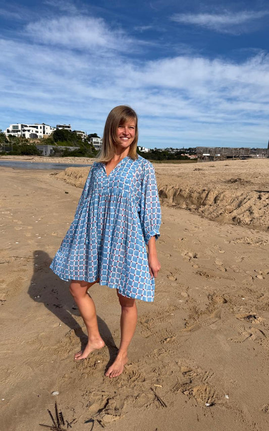 Blue geometric short dress