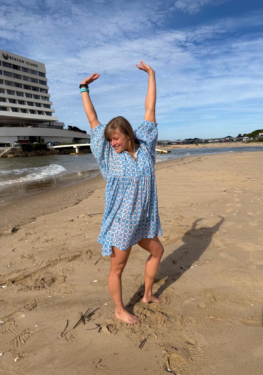 Blue geometric short dress