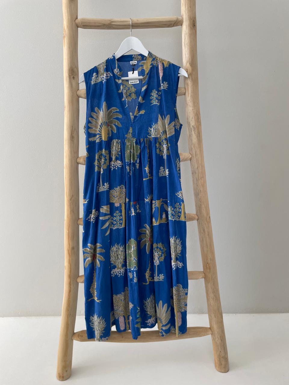 Blue & gold sleeveless dress