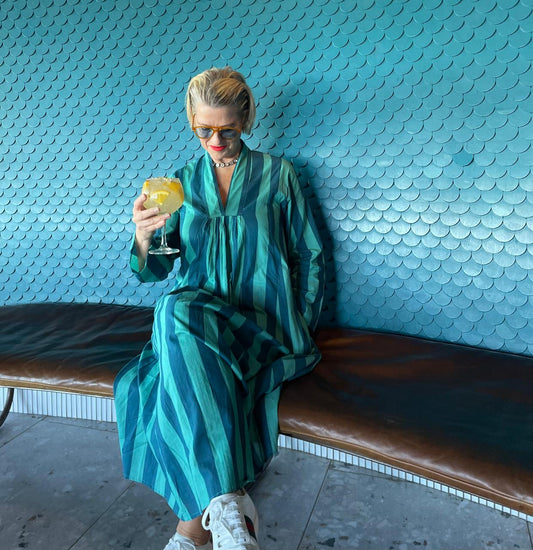 Blue and turquoise striped dress