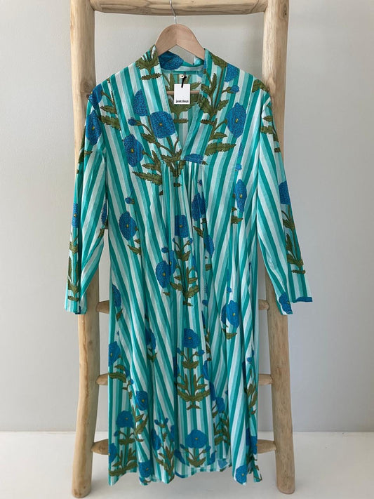 Blue & turquoise striped floral dress