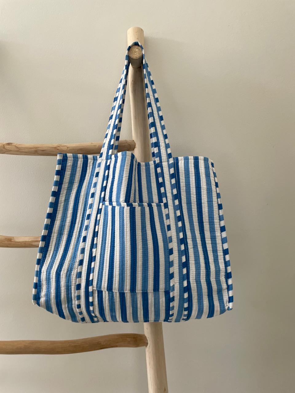 Tote Bag: Blue & white stripe