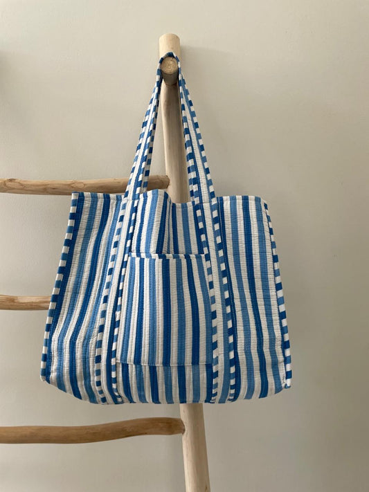 Tote Bag: Blue & white stripe