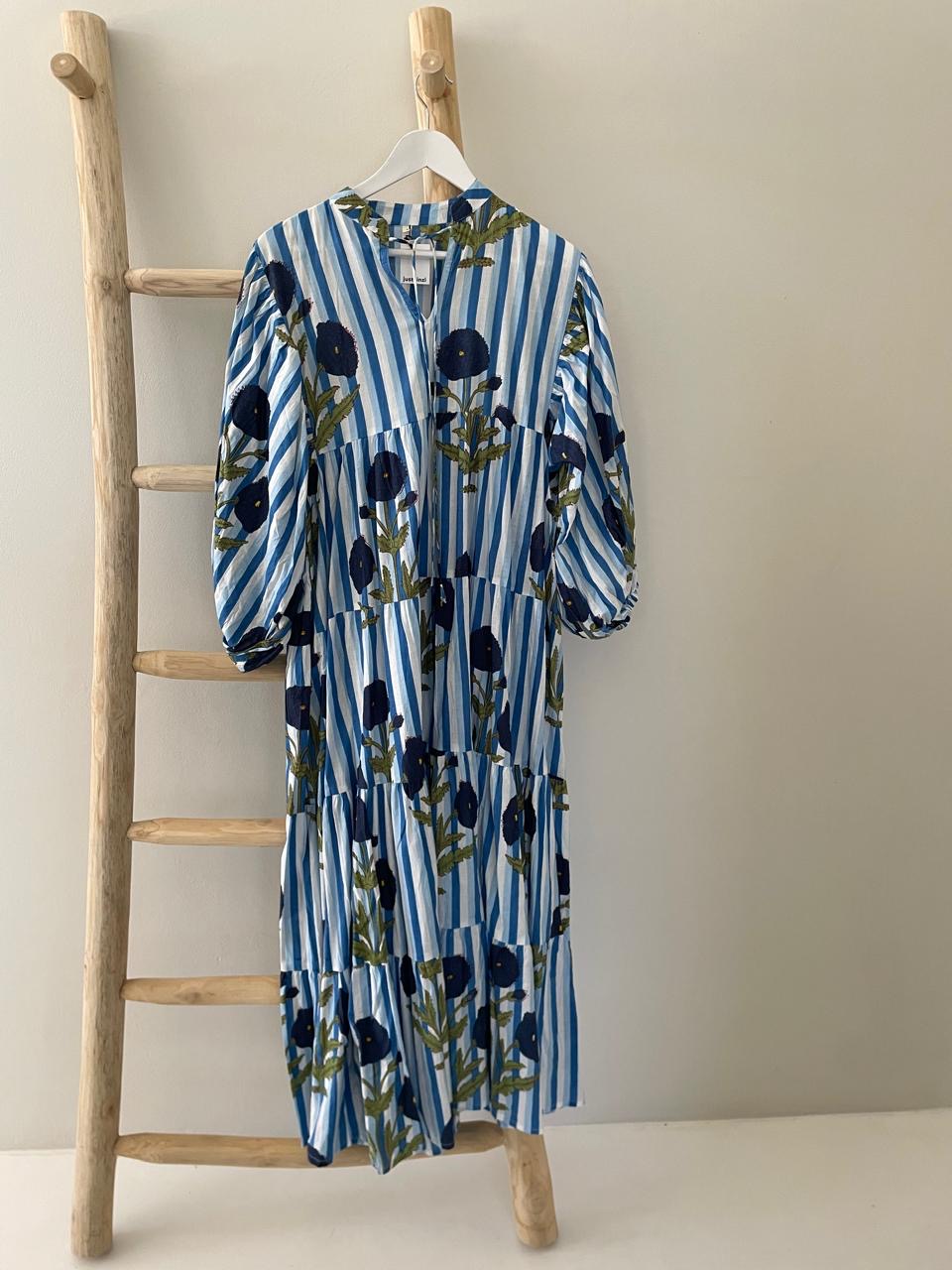 Blue & white stripe floral dress