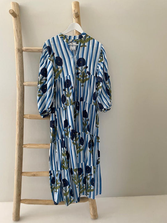 Blue & white stripe floral dress