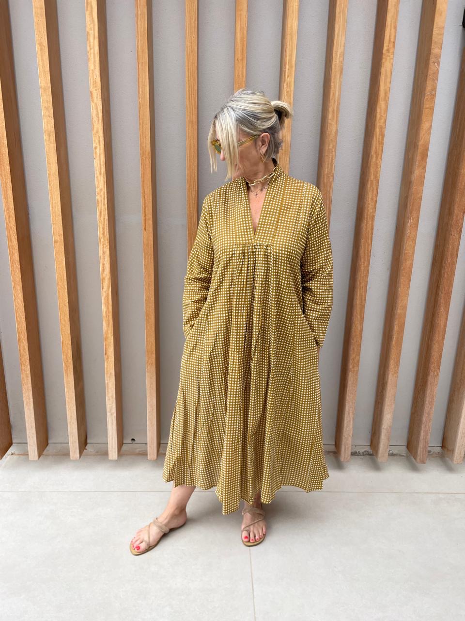 Bronze & white check dress