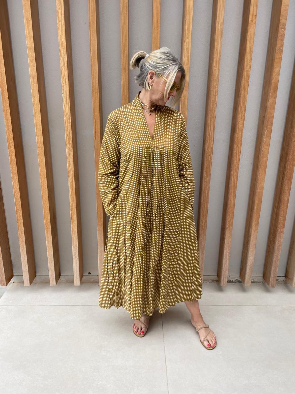 Bronze & white check dress