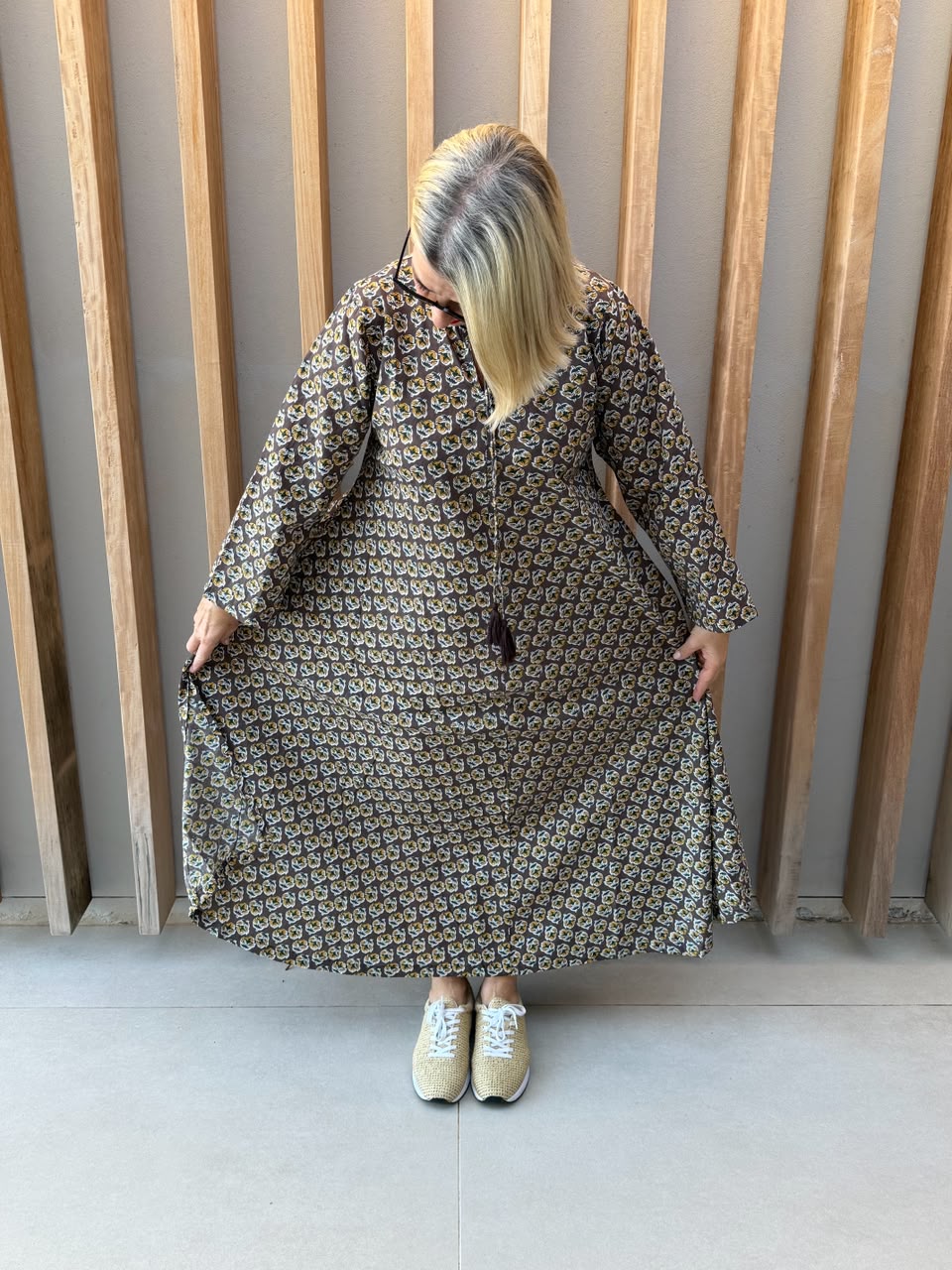 Brown dress with floral pattern