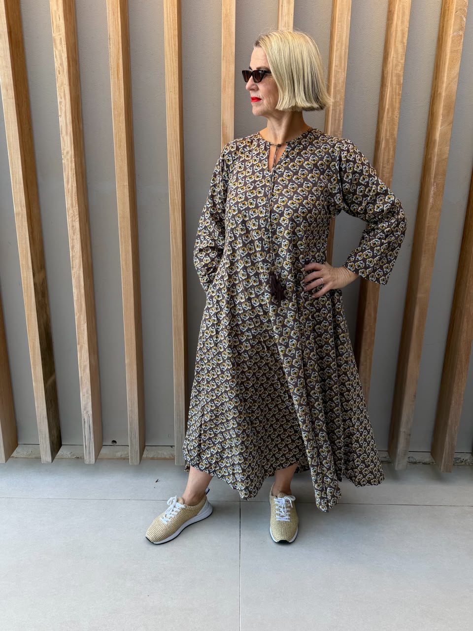 Brown dress with floral pattern