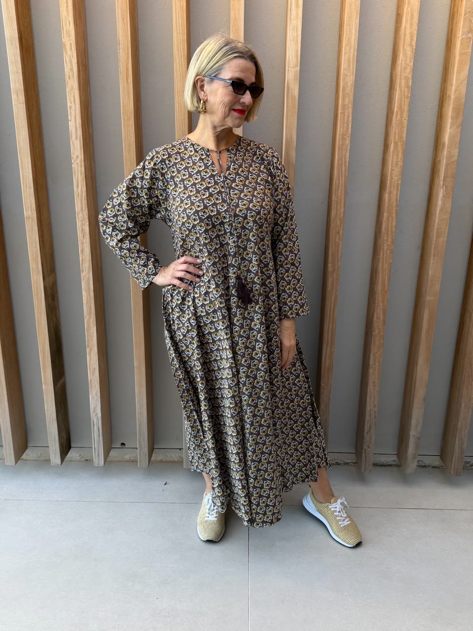 Brown dress with floral pattern