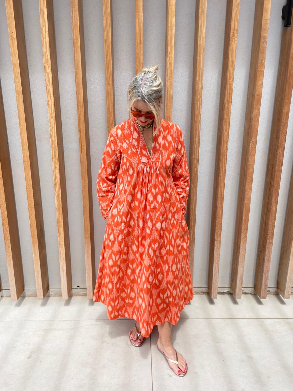 Burned orange geometric dress