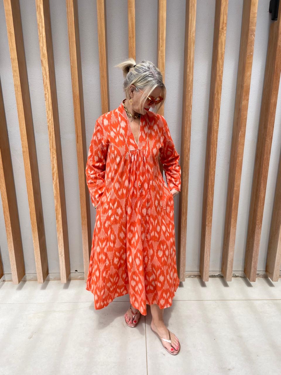 Burned orange geometric dress