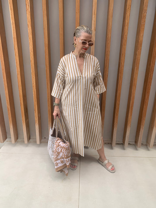 Caramel & white striped dress