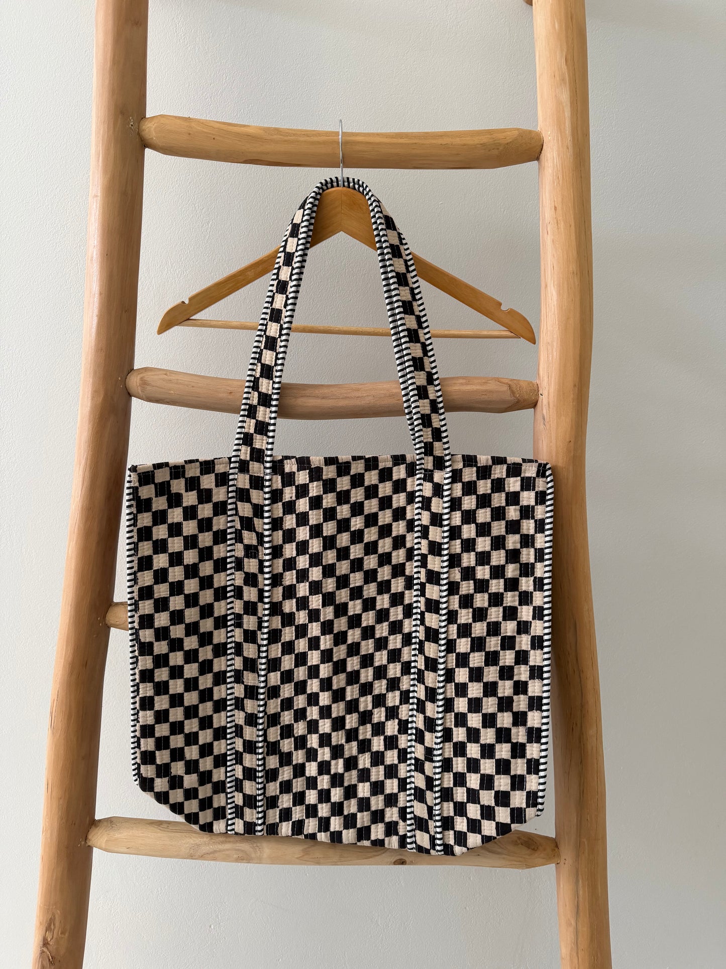 Cream & black check Tote Bag
