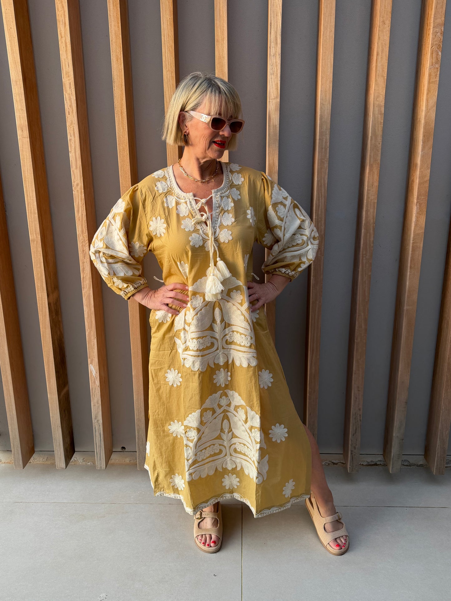 Cream embroidered dress
