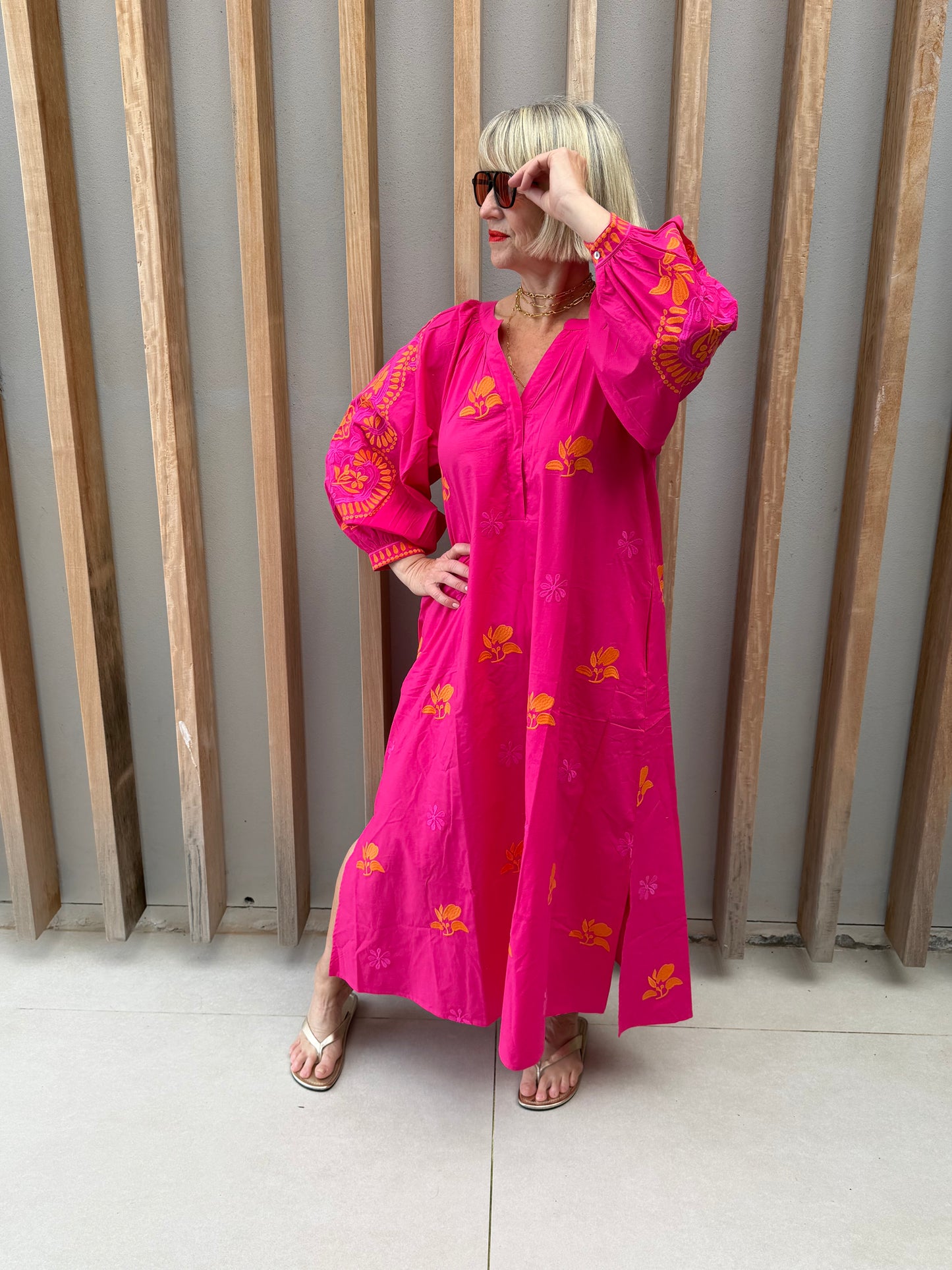 Fuchsia pink embroidered dress
