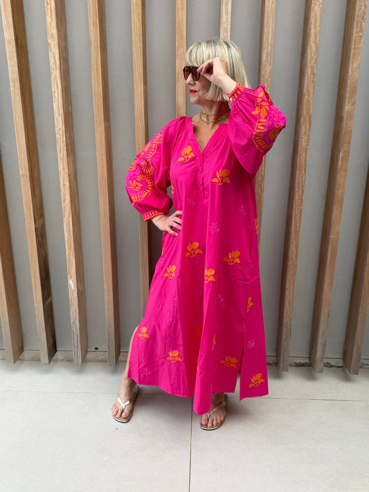 Fuchsia pink embroidered dress