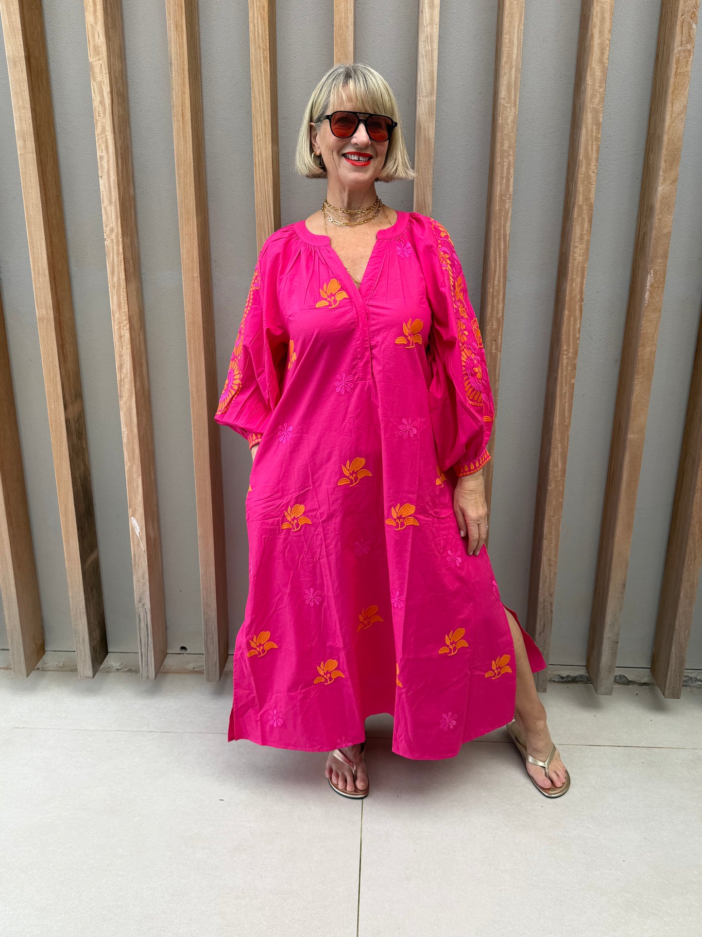 Fuchsia pink embroidered dress