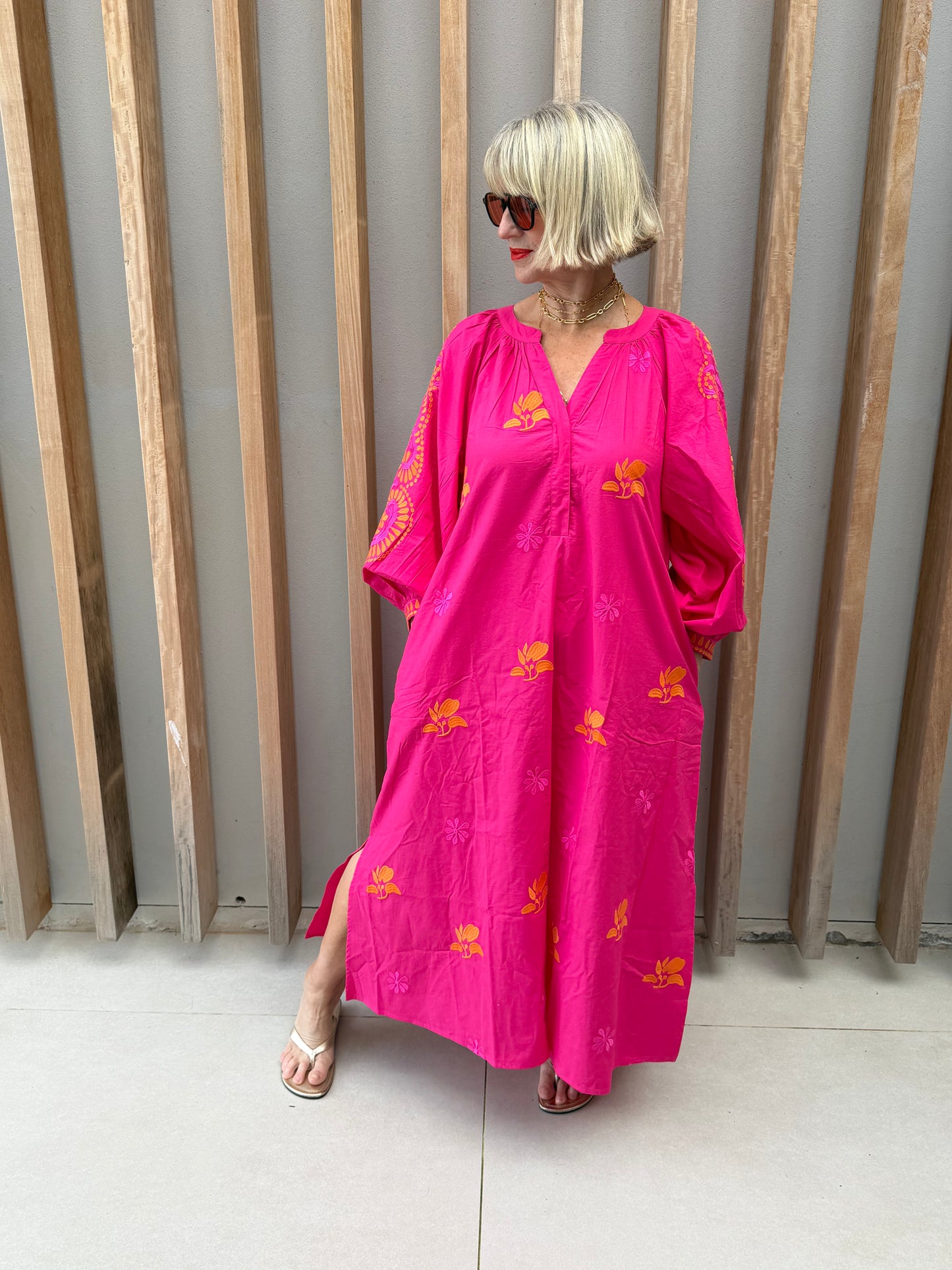 Fuchsia pink embroidered dress