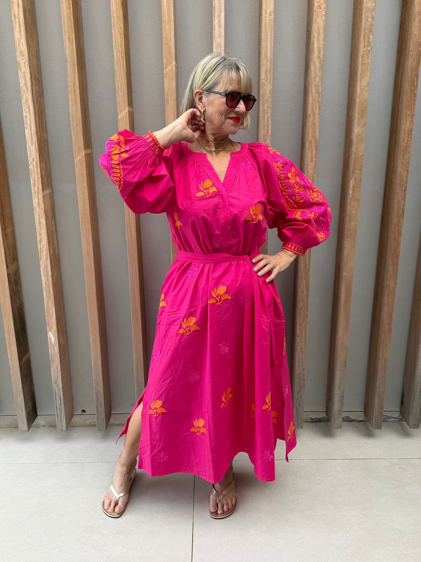 Fuchsia pink embroidered dress