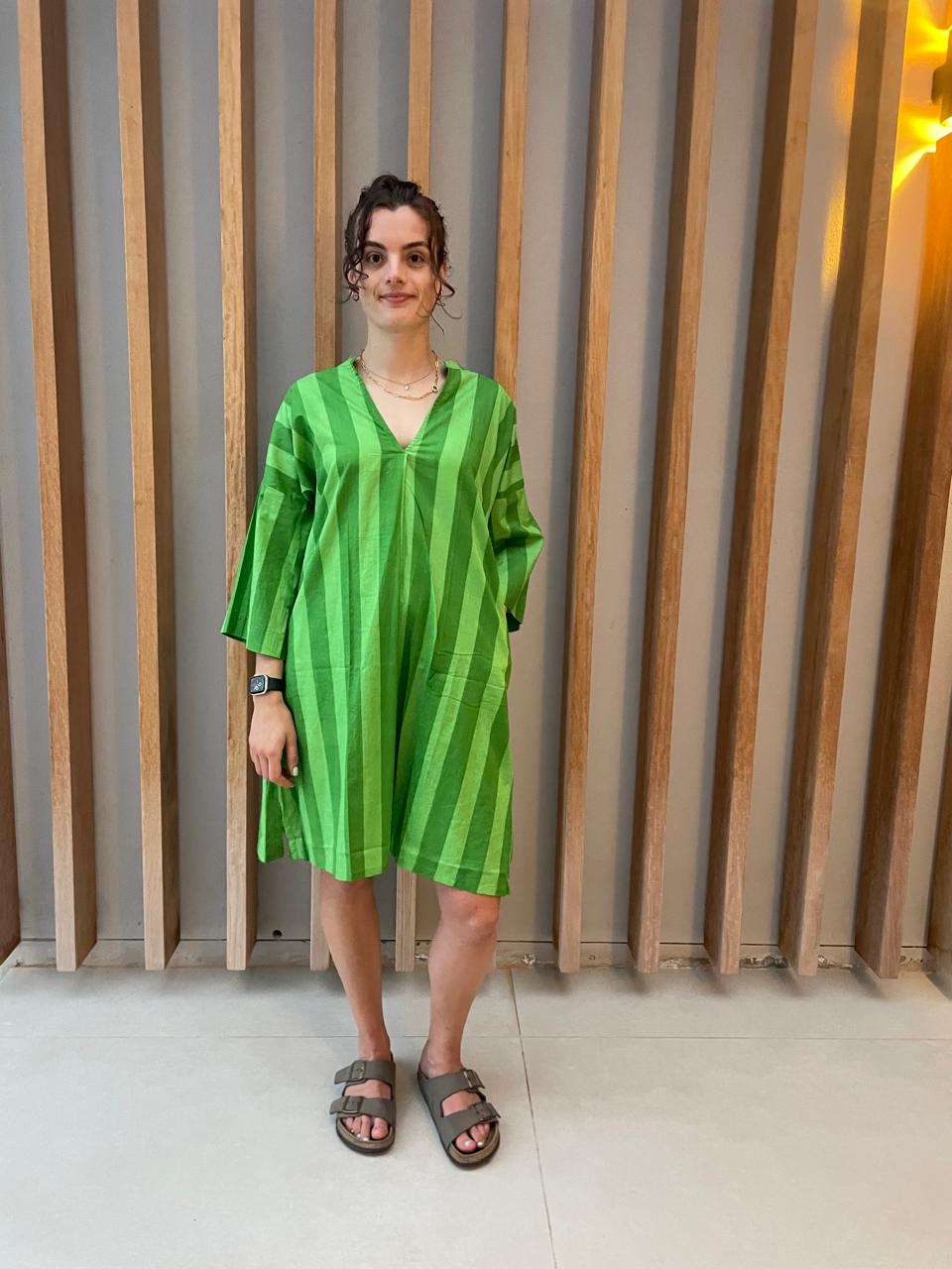 Green two tone striped dress