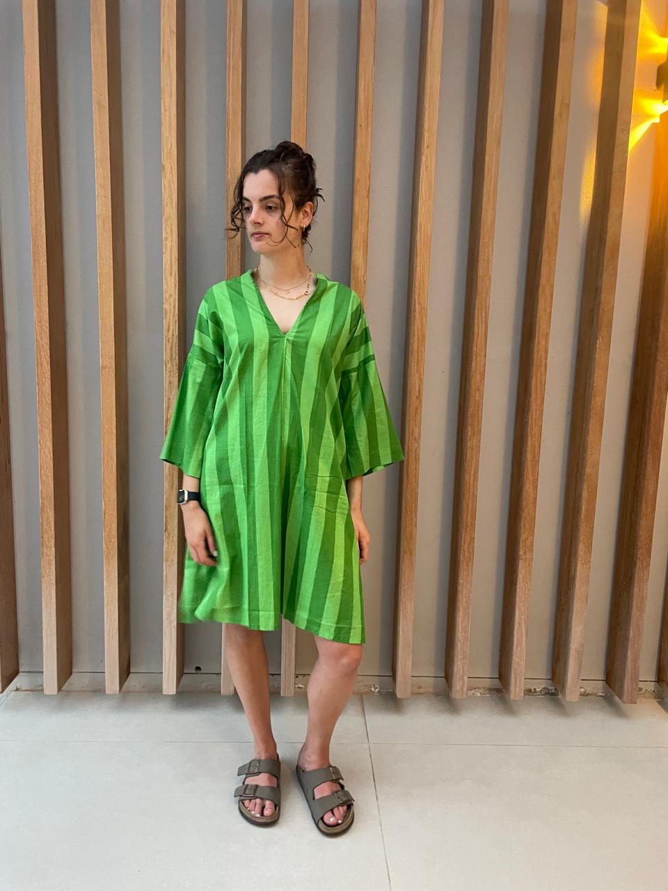 Green two tone striped dress