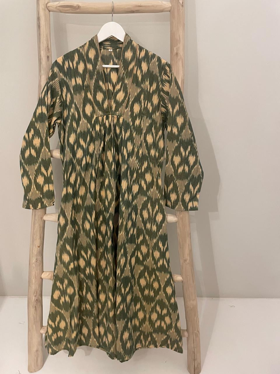 Green & beige geometric dress