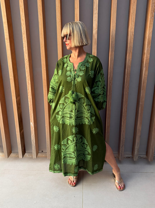 Green embroidered dress