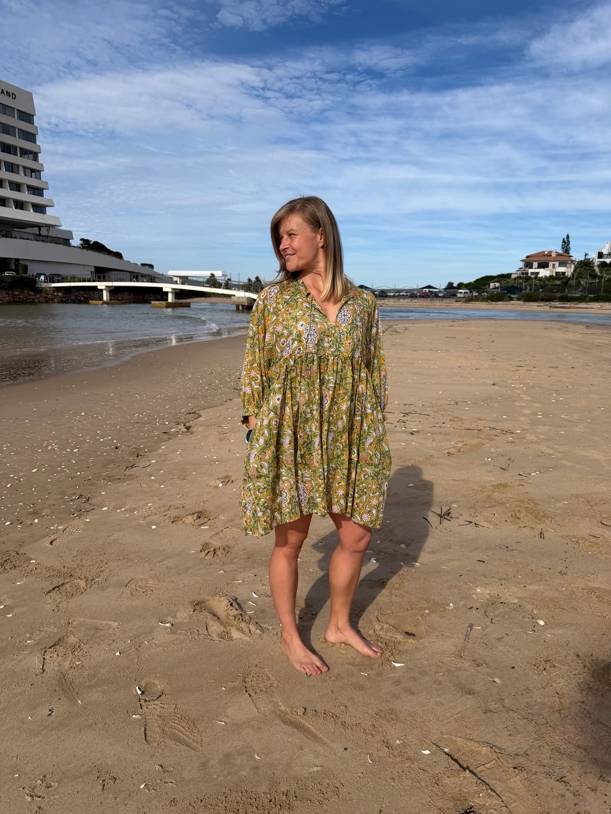 Green floral short dress