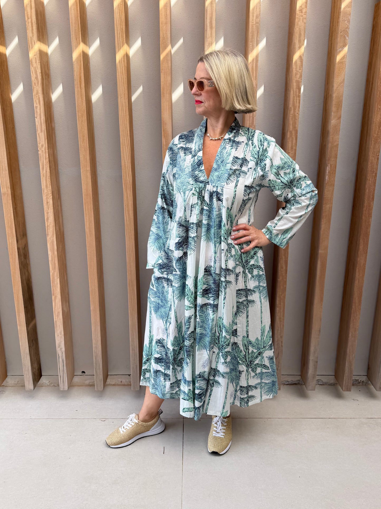 Green floral palm dress