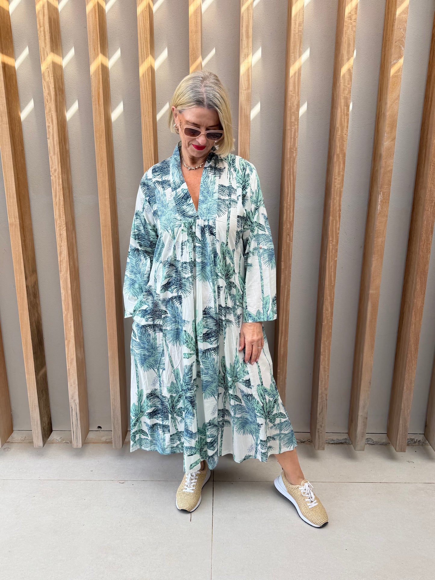 Green floral palm dress
