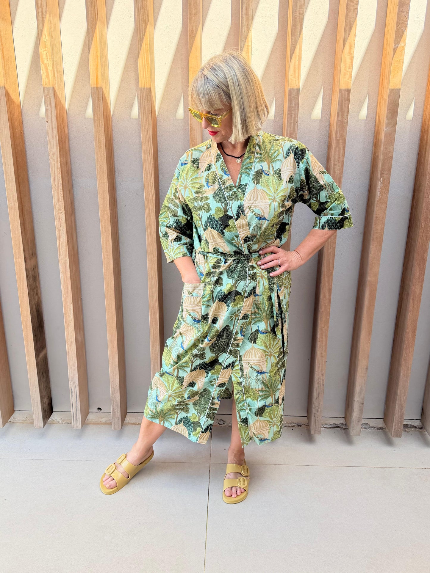 Green Kimono with forrest pattern