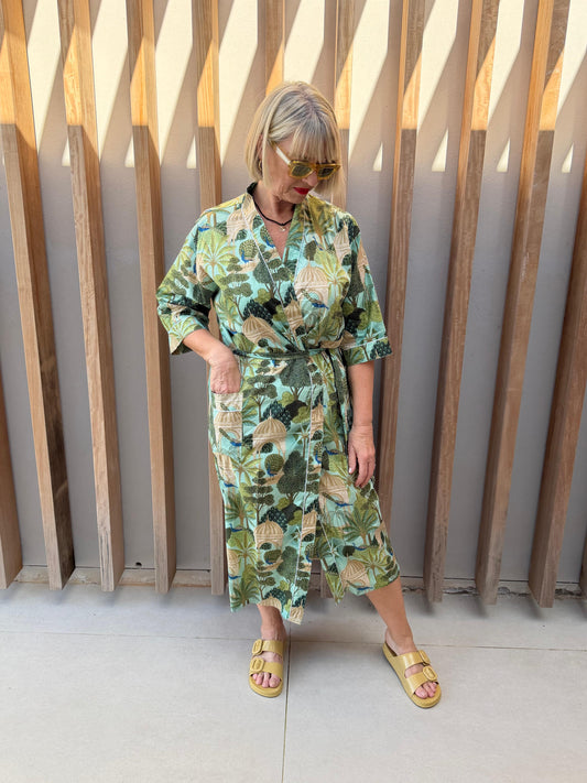 Green Kimono with forrest pattern