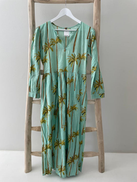 Green dress with green & bronze palm