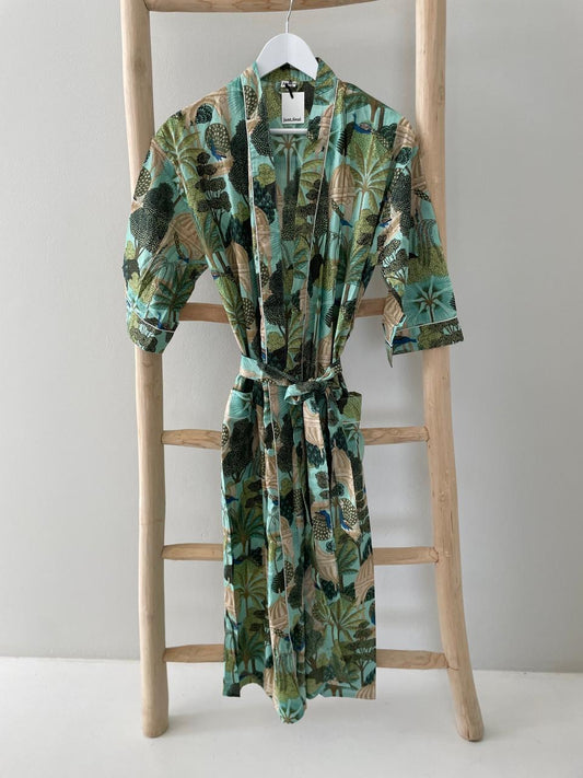 Green palm floral Kimono