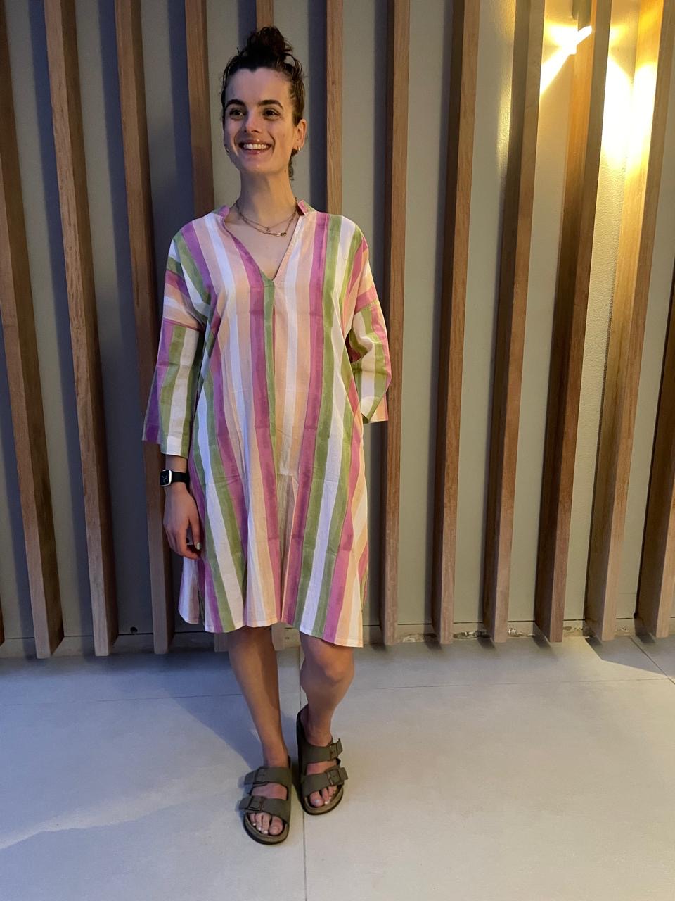 Green & pink striped dress