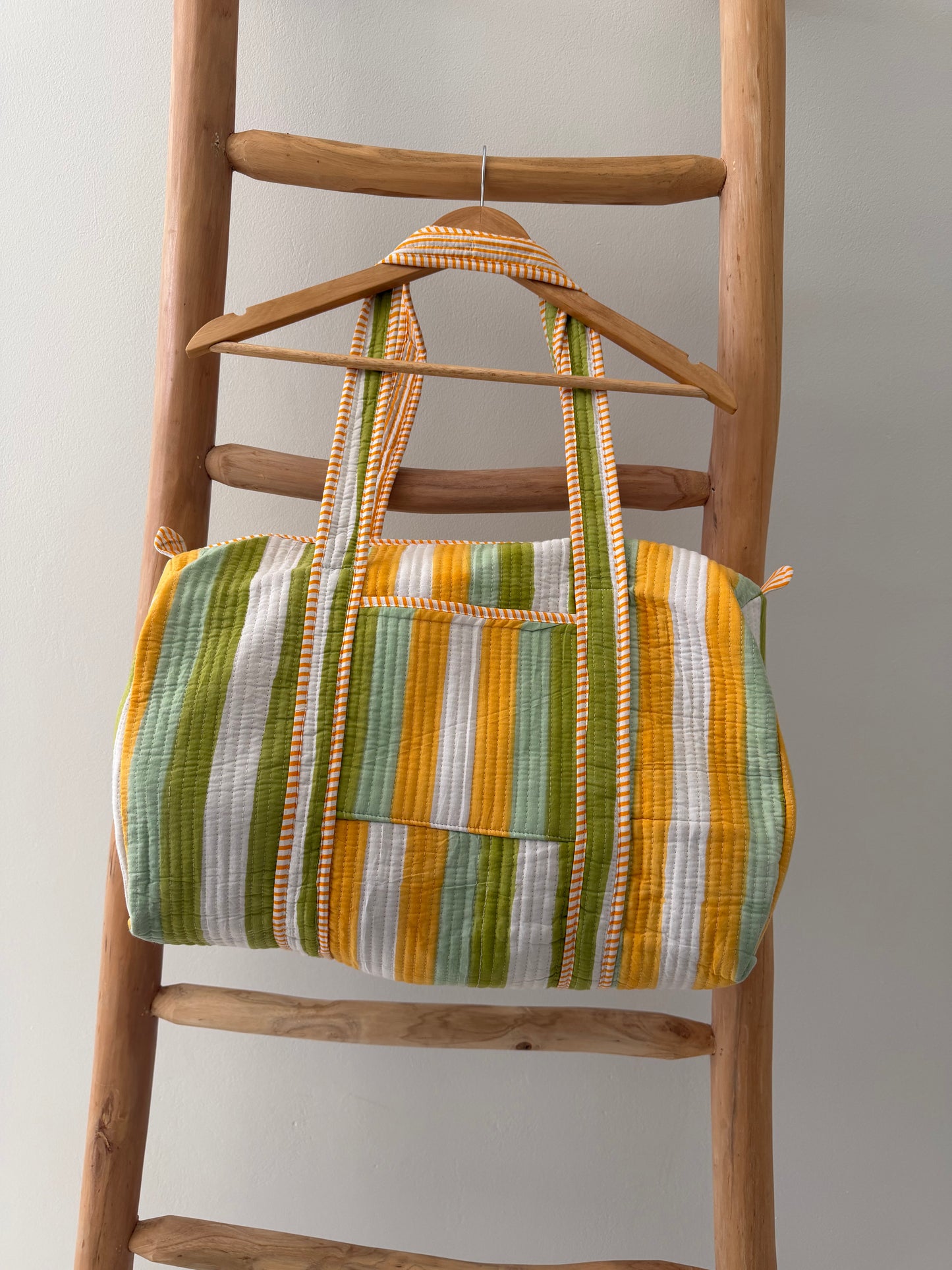 Green, white & yellow striped Duffle Bag