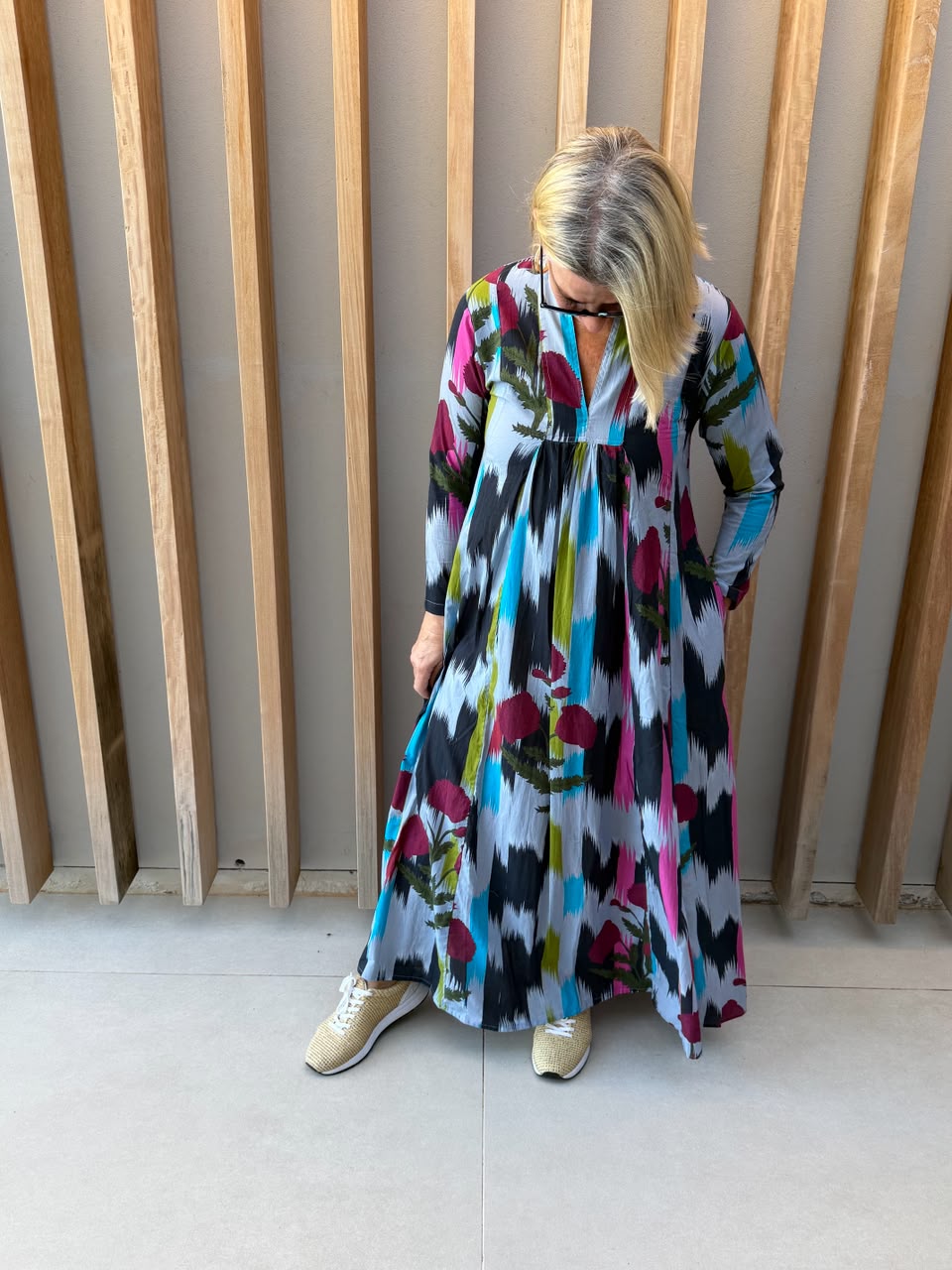 Grey dress with colour splashes