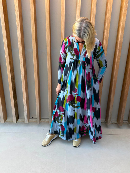 Grey dress with colour splashes