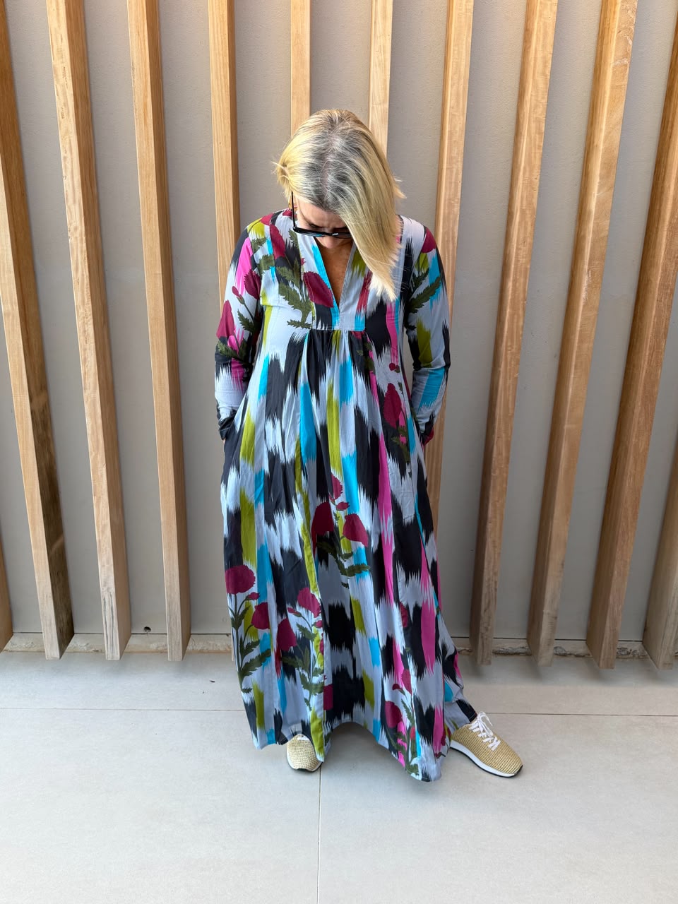 Grey dress with colour splashes