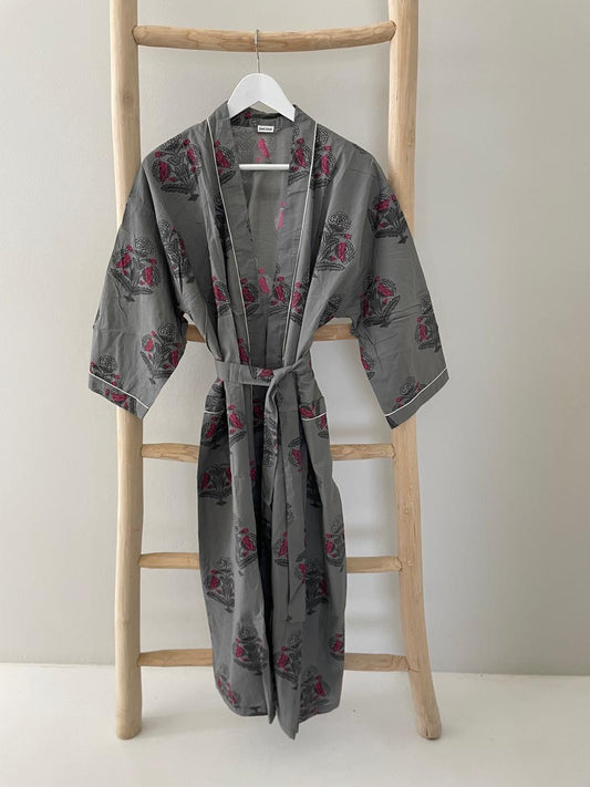 Grey & pink floral Kimono