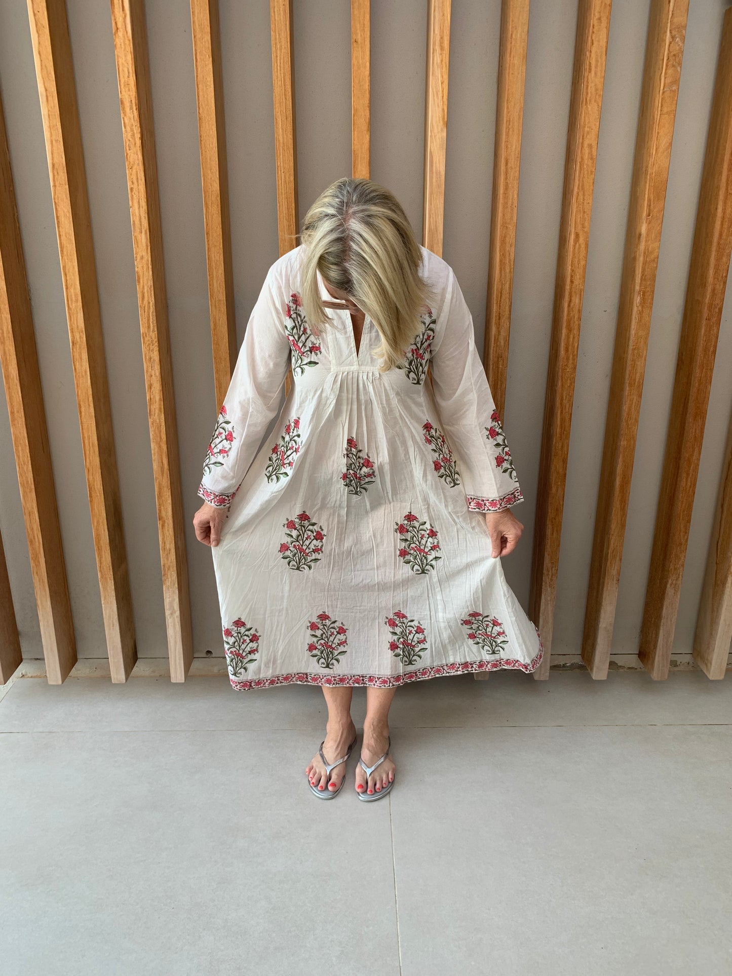 White dress with red flowers